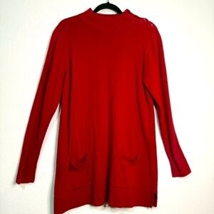 Jeanne Pierre 100% cotton tunic sweater. 4 buttons at shoulder. Sz L. Preowned.